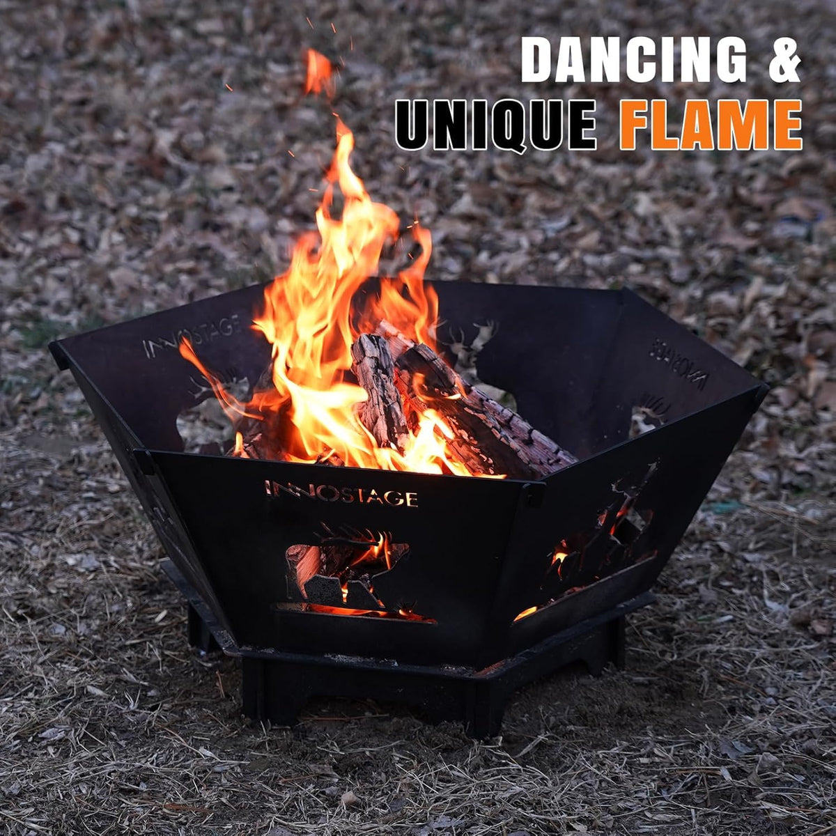 Deer-pattern side panels on INNO STAGE Fire Pit add decorative charm.