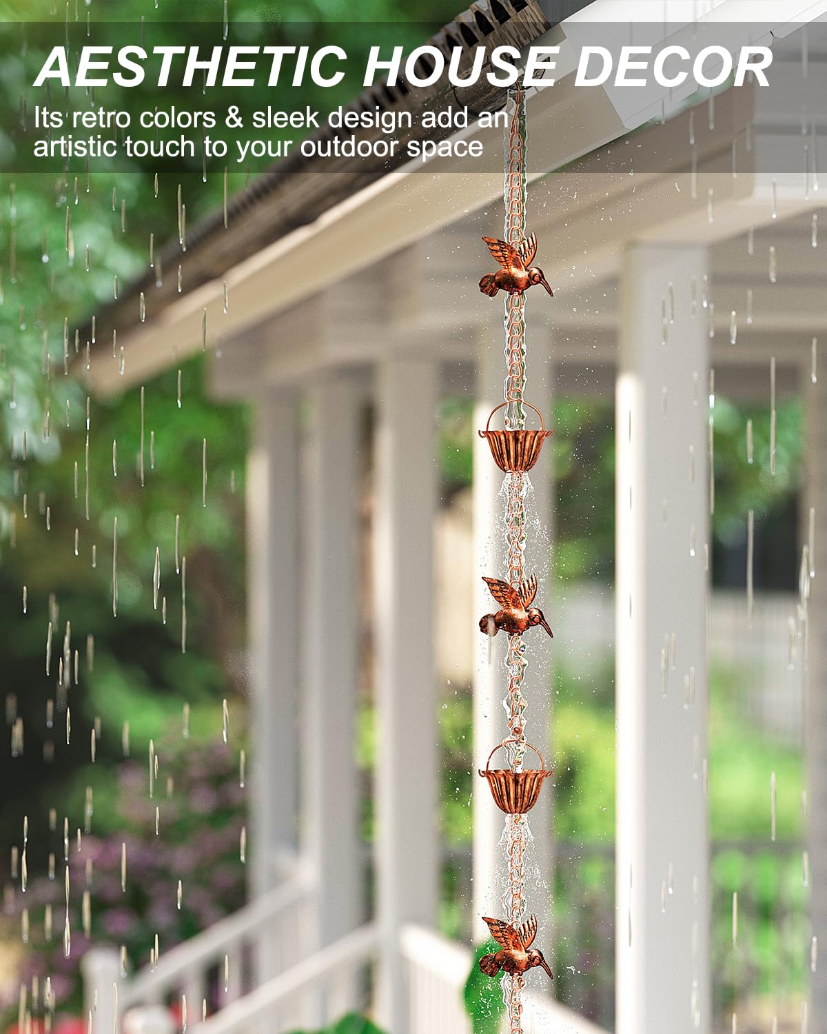 INNOWARMER bronze-finish rain chain close-up showcases durable, weather-ready design.