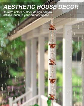 INNOWARMER bronze-finish rain chain close-up showcases durable, weather-ready design.