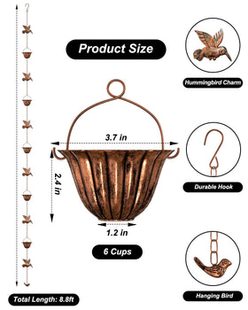 INNOWARMER rain chain flower cups close-up highlighting craftsmanship and artful rainfall display.
