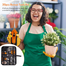 Inntop Bonsai Tools Kit in action shows pruning, wiring, and care steps.