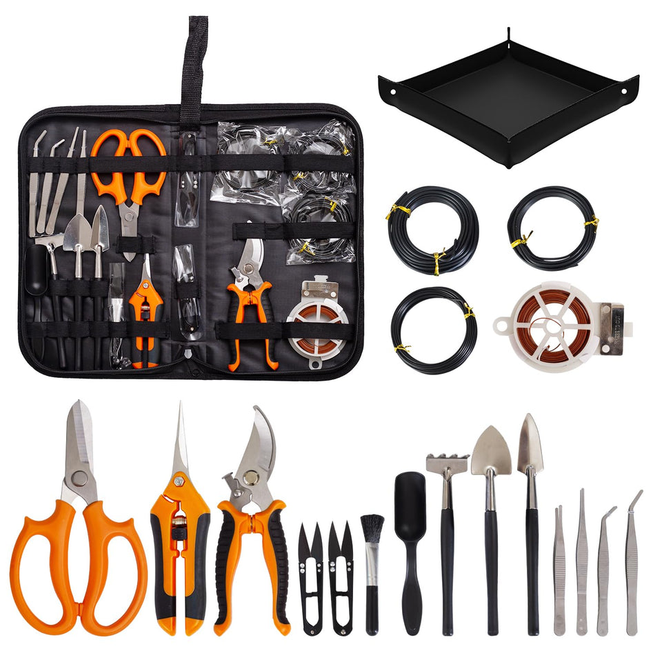 Inntop Bonsai Tools Kit with storage bag keeps tools organized for easy bonsai sessions.