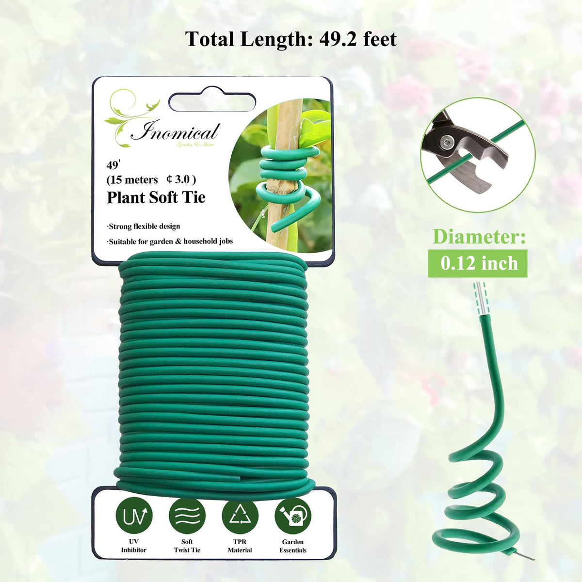 Inomical plant tie supporting stems and vines without damage.