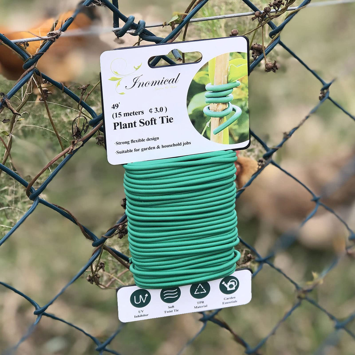 Inomical weather-durable plant tie withstands outdoor conditions.