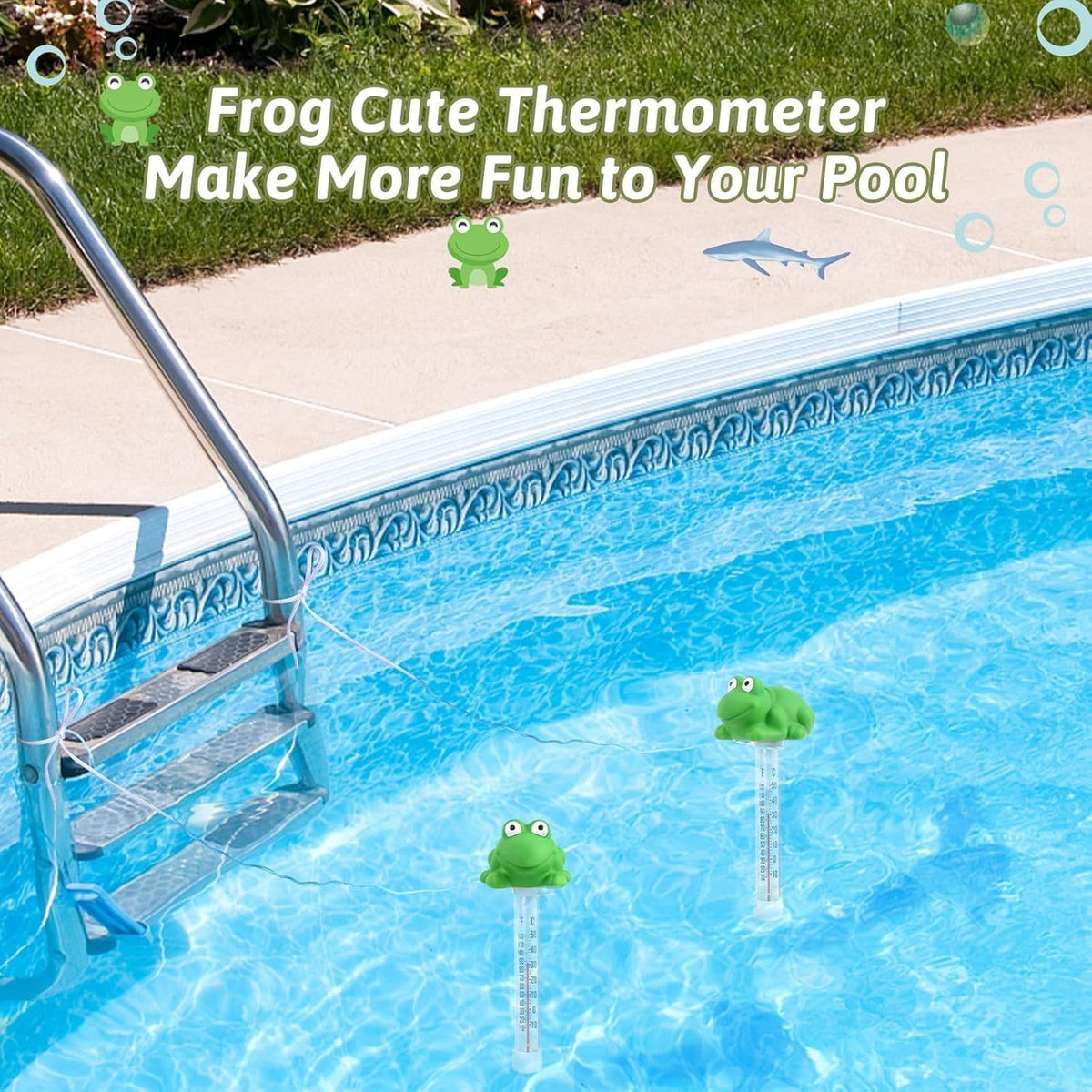 Cute frog design adds charm to pool decor while measuring temperature