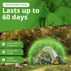Spraying a tent with Insect Shield for camping nights