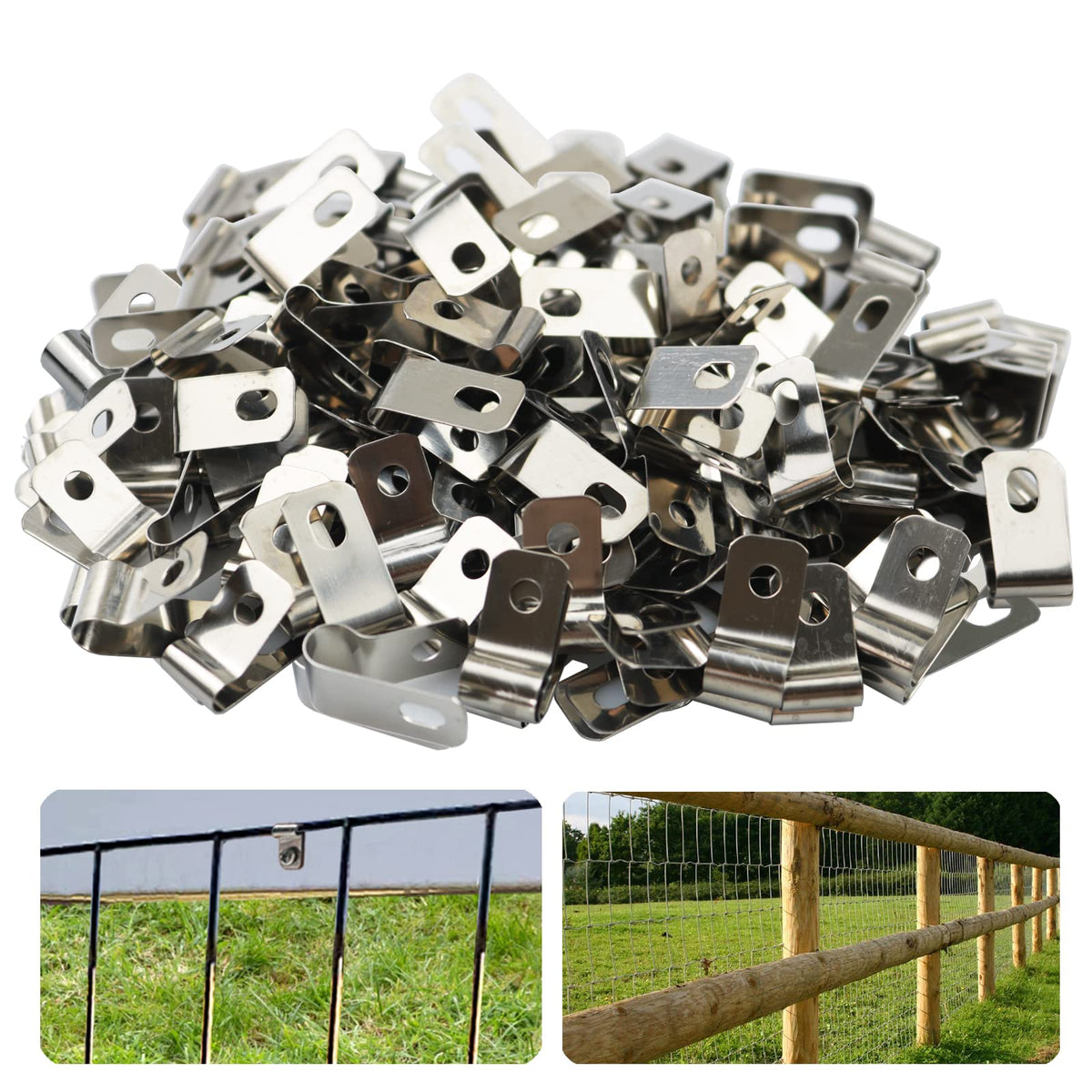 Inslat fence wire clamp stainless steel clip secures welded wire to a post