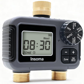 Insoma 2-outlets sprinkler timer with brass inlet for durable outdoor watering control