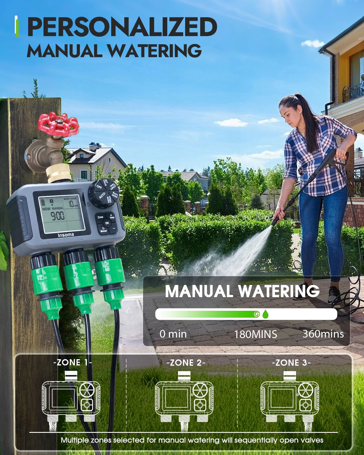 Insoma 360-degree rotating brass inlet ensures easy hose attachment.