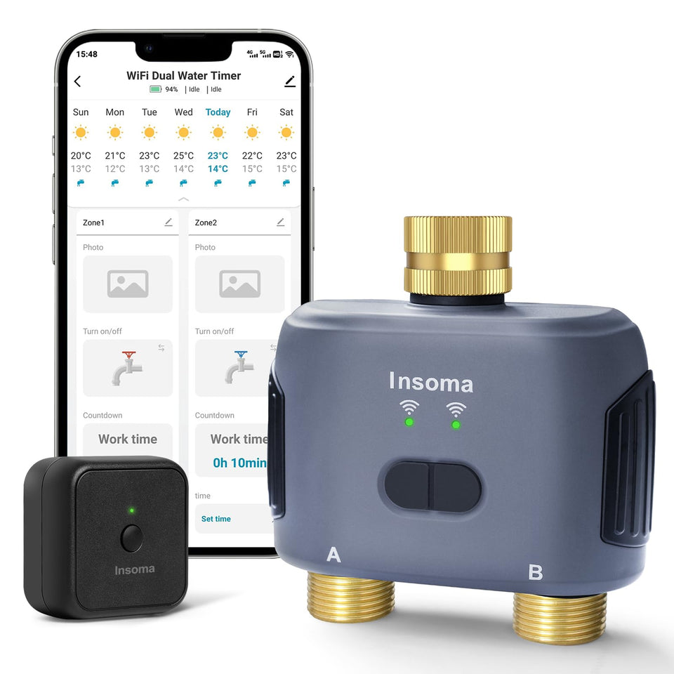 Insoma brass inlet and outlet timer for durable outdoor watering.