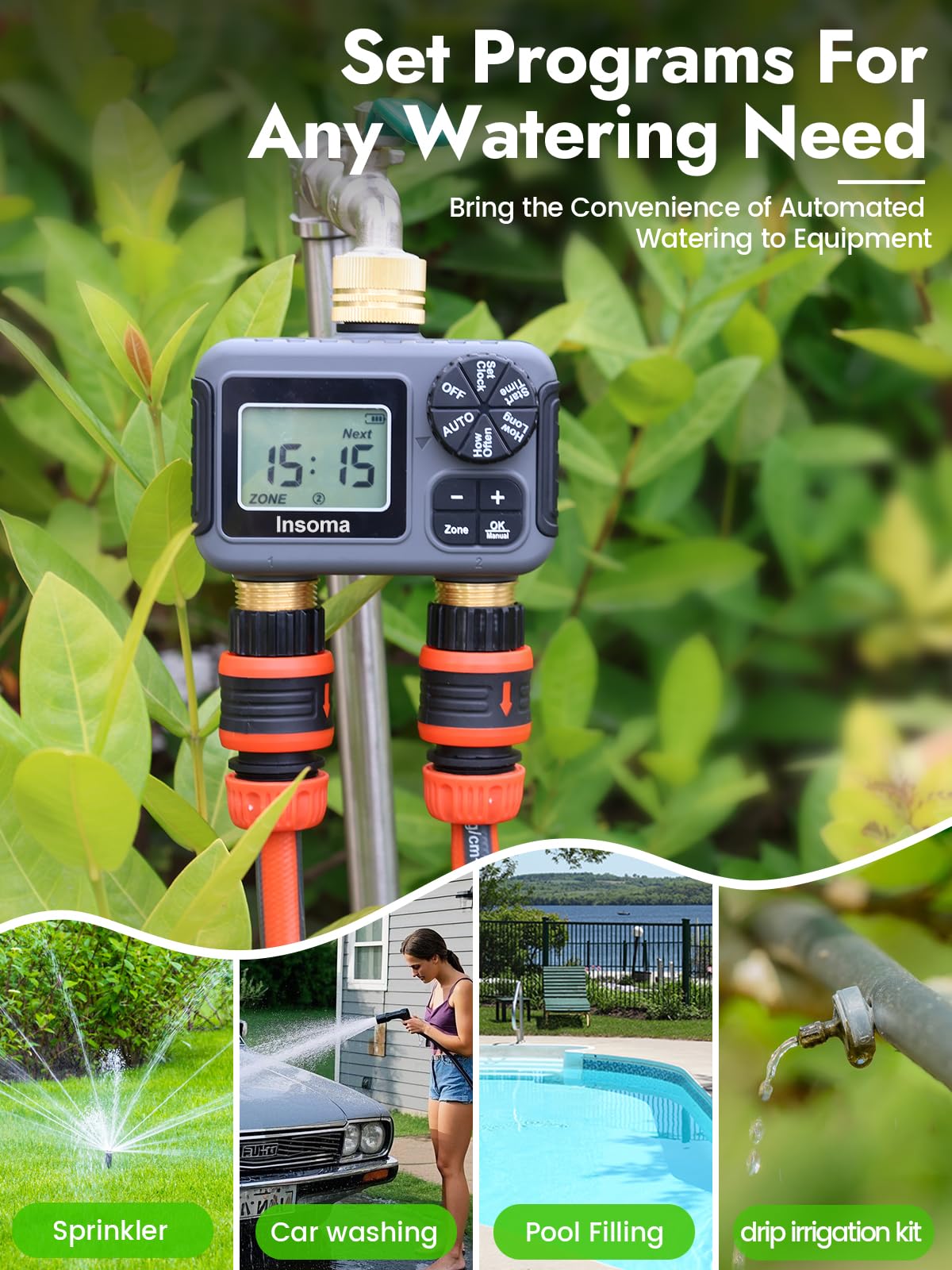 Rotatable valve on Insoma timer for fast outdoor hose setup