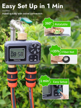 IP55 waterproof, UV-resistant housing protects the timer outdoors.