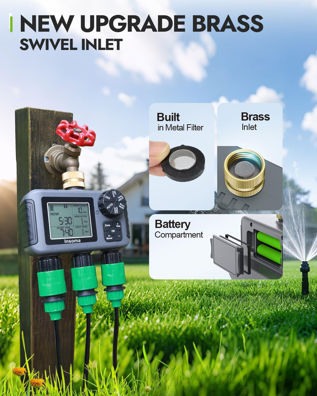 Insoma IPX5 outdoor timer resists rain for dependable garden control.