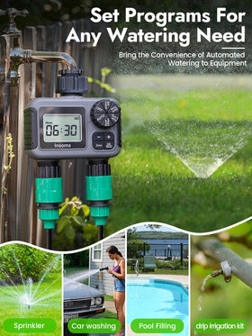 Insoma low-battery alert with child lock ensuring safe, waste-free outdoor watering.