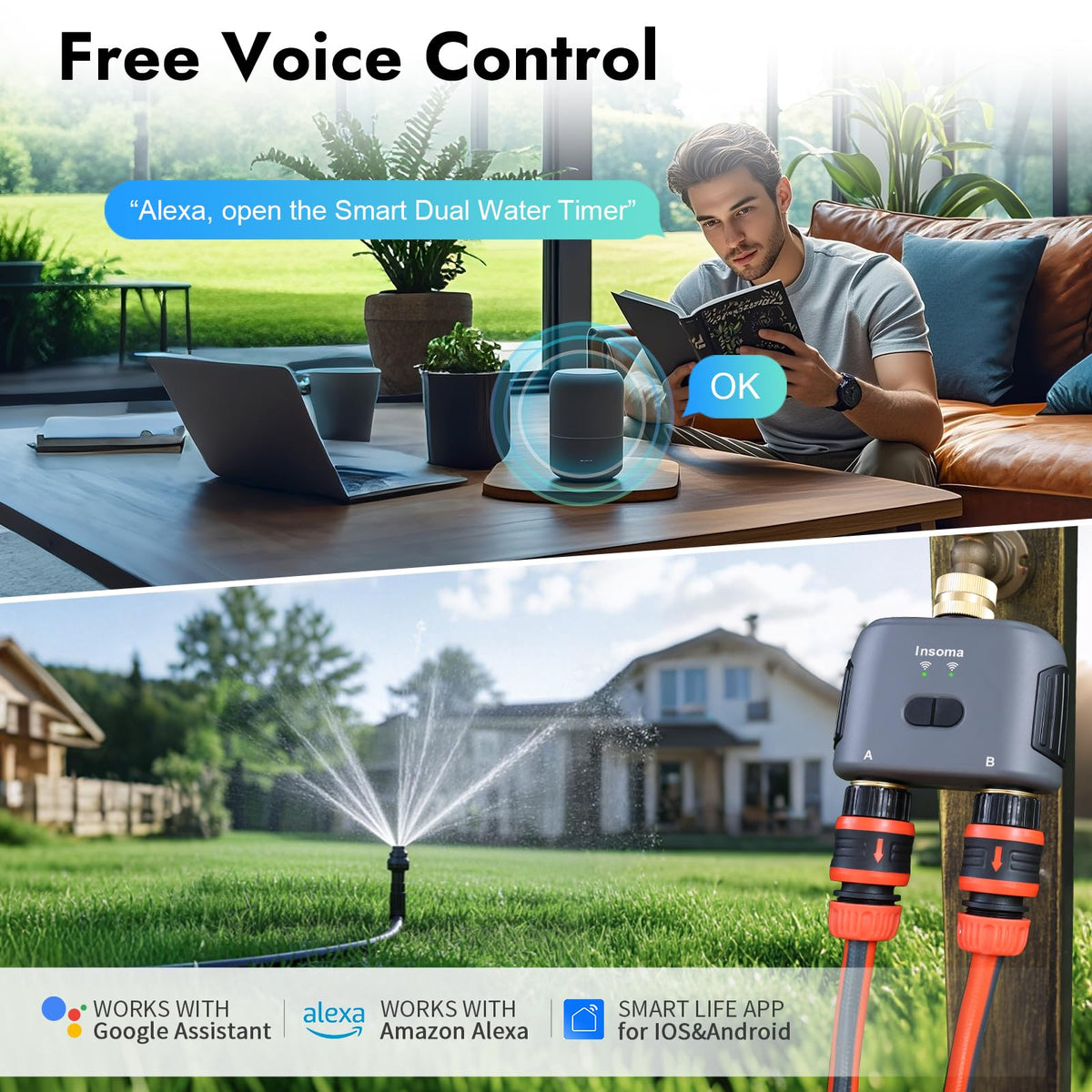 Insoma manual watering and rain delay feature for flexible irrigation.