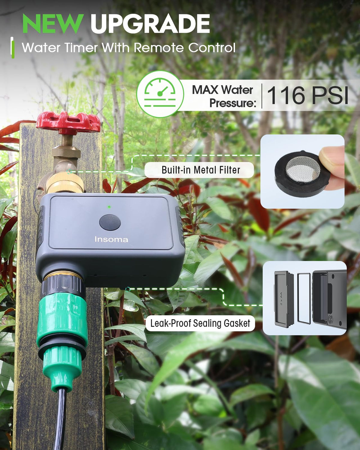 Insoma sprinkler timer brass outlet connection ready for secure outdoor fitting