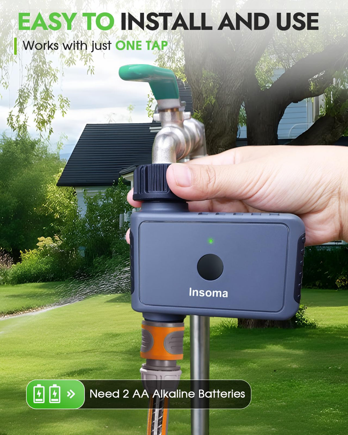 Insoma sprinkler timer auto shutoff prevents overwatering as batteries deplete.