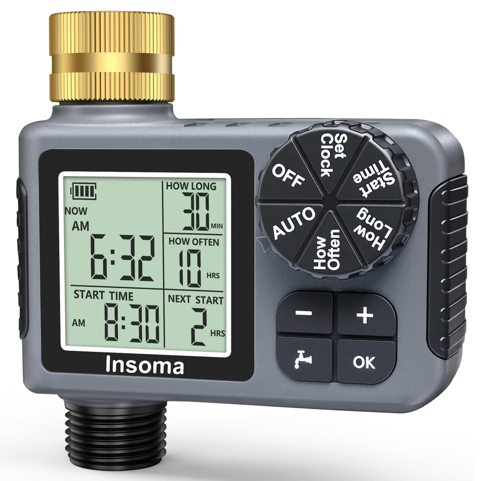 Insoma sprinkler timer with brass inlet for durable outdoor watering control