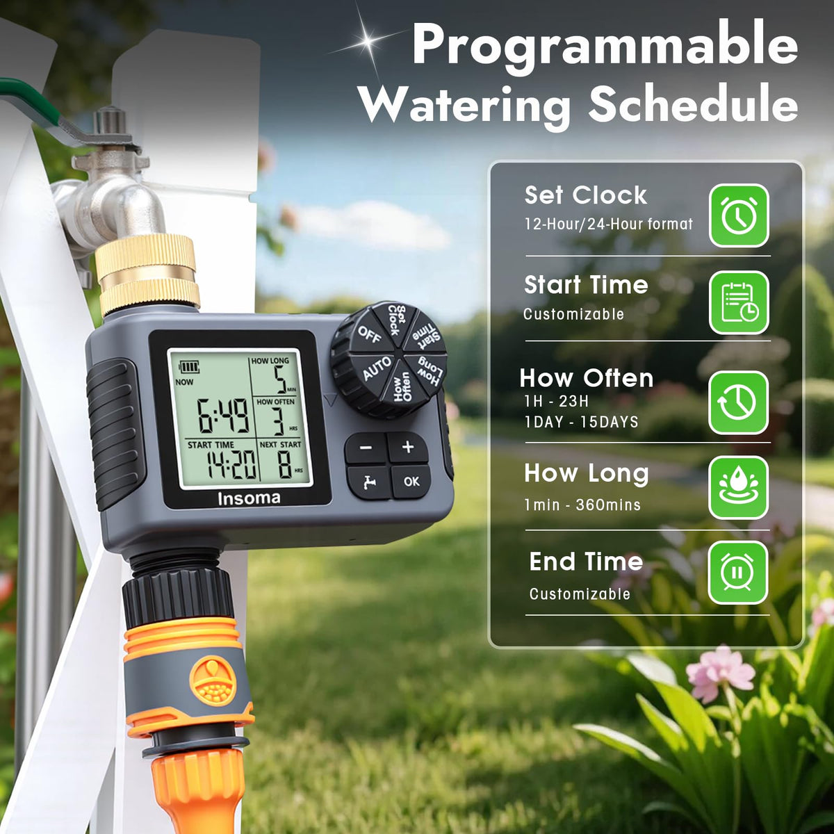 Insoma timer dial and buttons enabling quick setup and precise scheduling