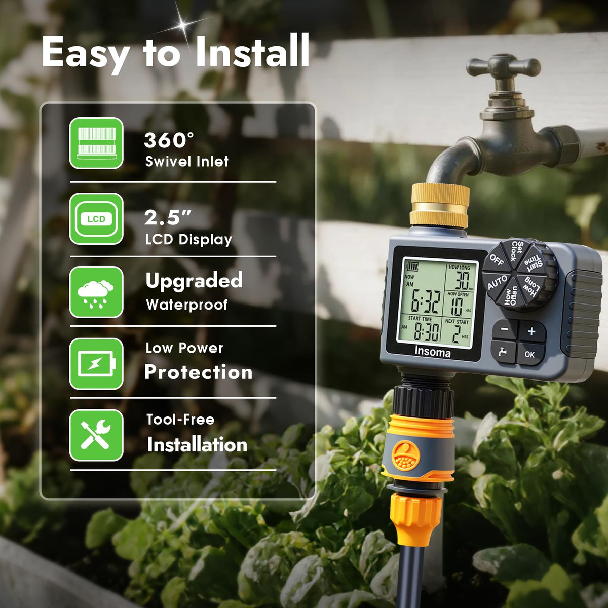 Insoma timer pressure range compatibility for garden irrigation