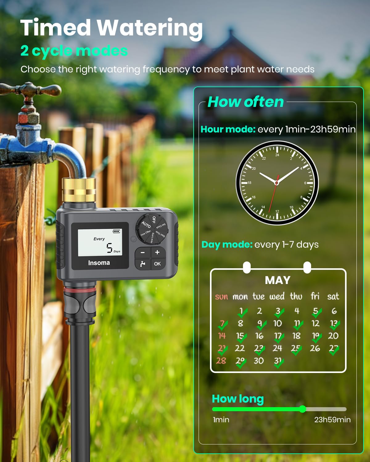 Insoma programming dial for easy garden watering scheduling