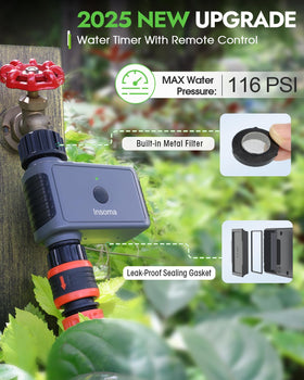 Insoma sprinkler timer showing six programmable periods for precise irrigation.