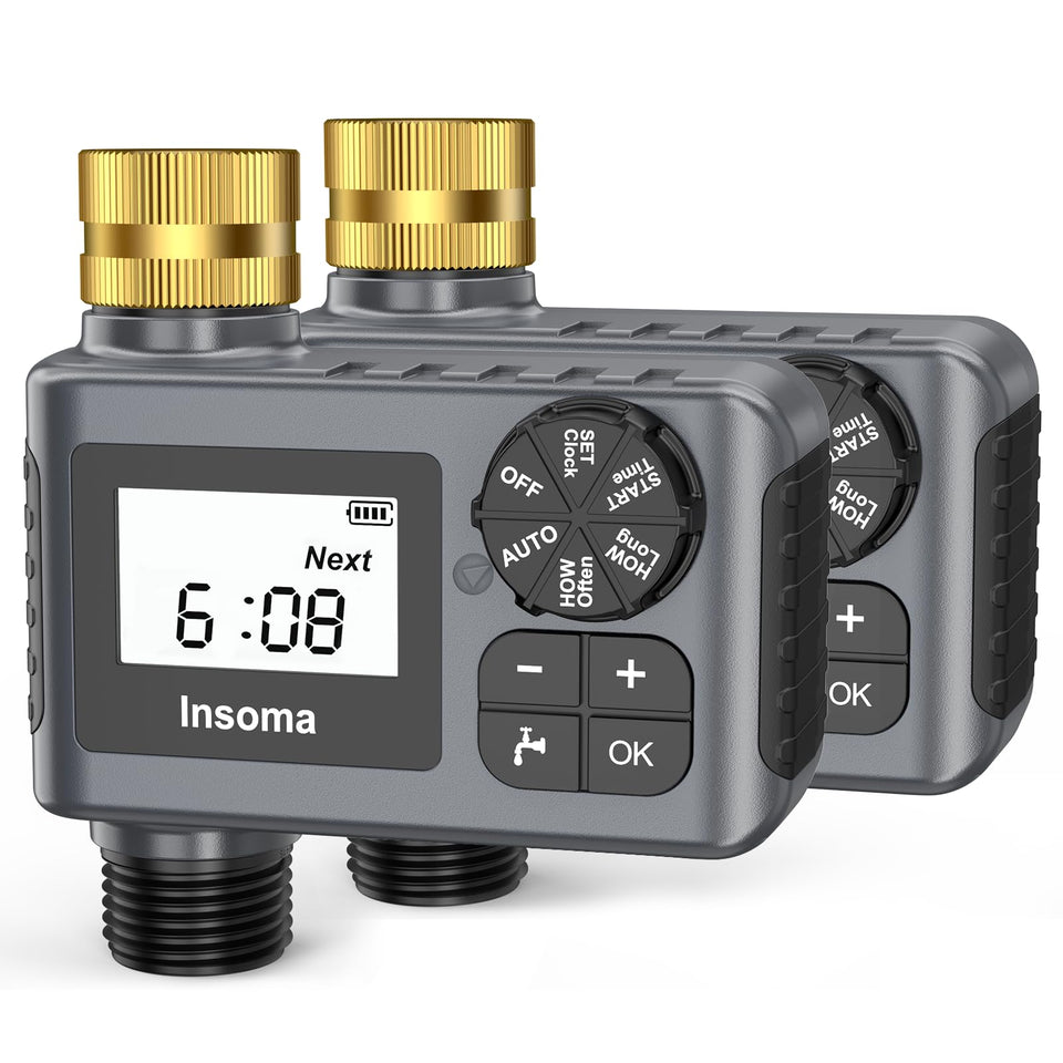 Insoma water timer dial setup demonstrates easy programming for auto watering.