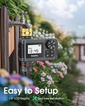 Insoma water timer waterproof housing with filter guards against debris.