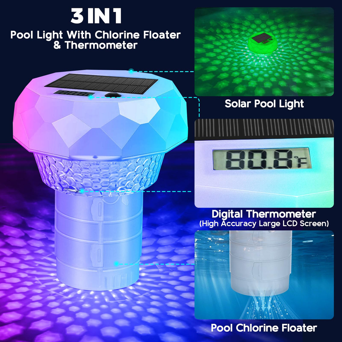 INTERESTIME pool light with thermometer display for easy temperature monitoring