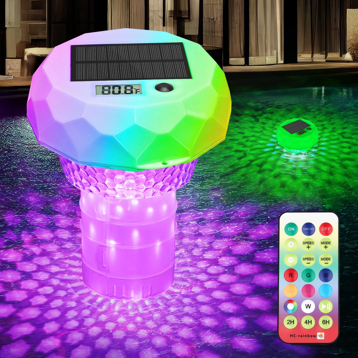 INTERESTIME Solar Floating Chlorine Dispenser with lights for pool ambiance and chlorine release