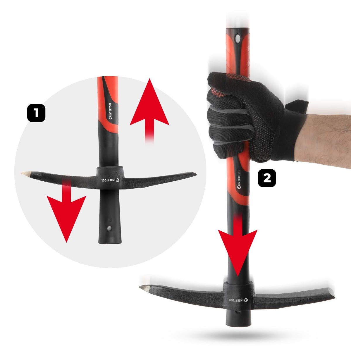 INTERTOOL compact mattock design fits in limited storage spaces.