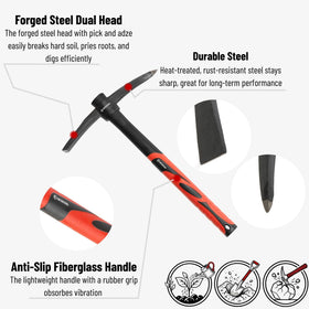 INTERTOOL forged steel head stays sharp longer for easier ground breaking.