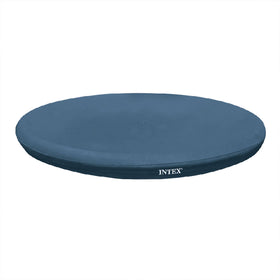 Intex 28020E pool cover on 8ft round Easy Set with 12-inch overhang.