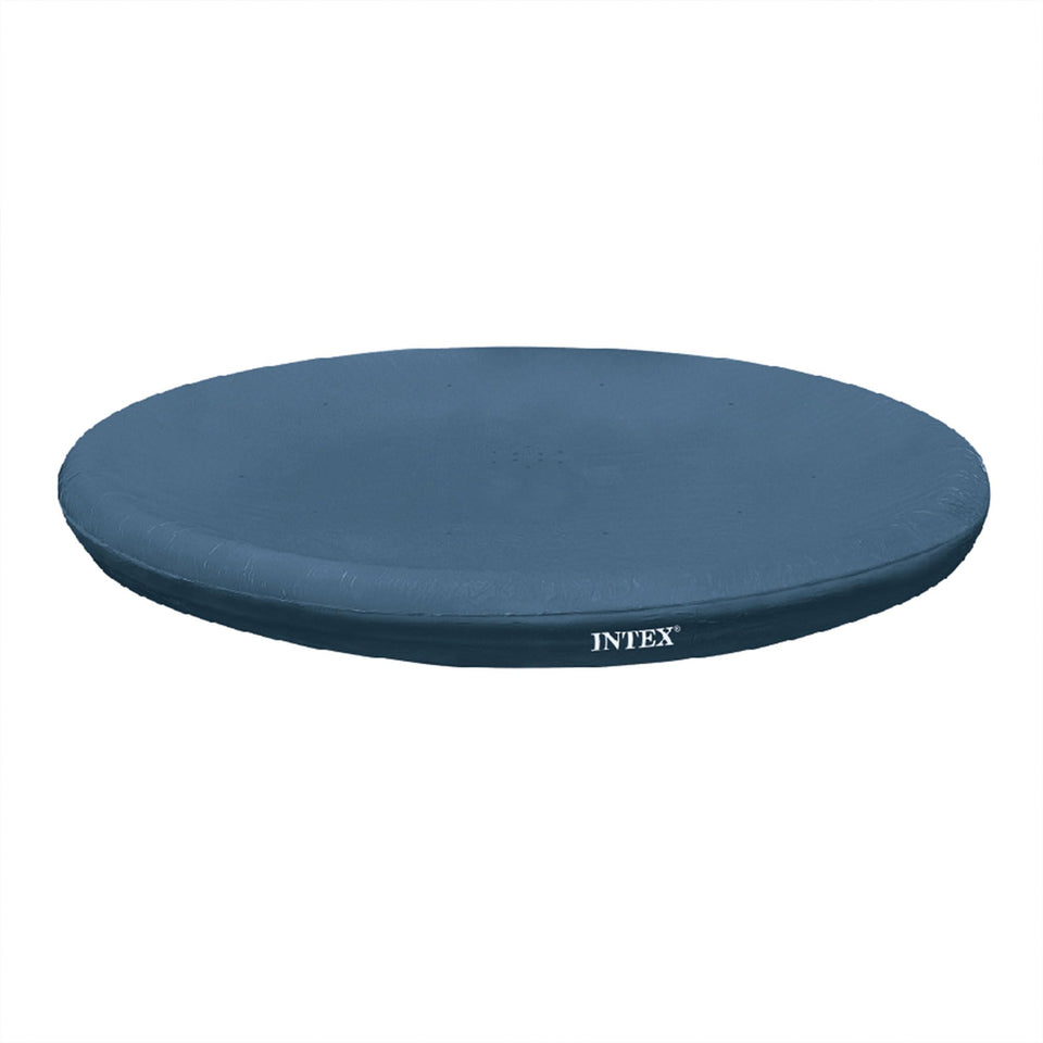Intex 28020E pool cover on 8ft round Easy Set with 12-inch overhang.