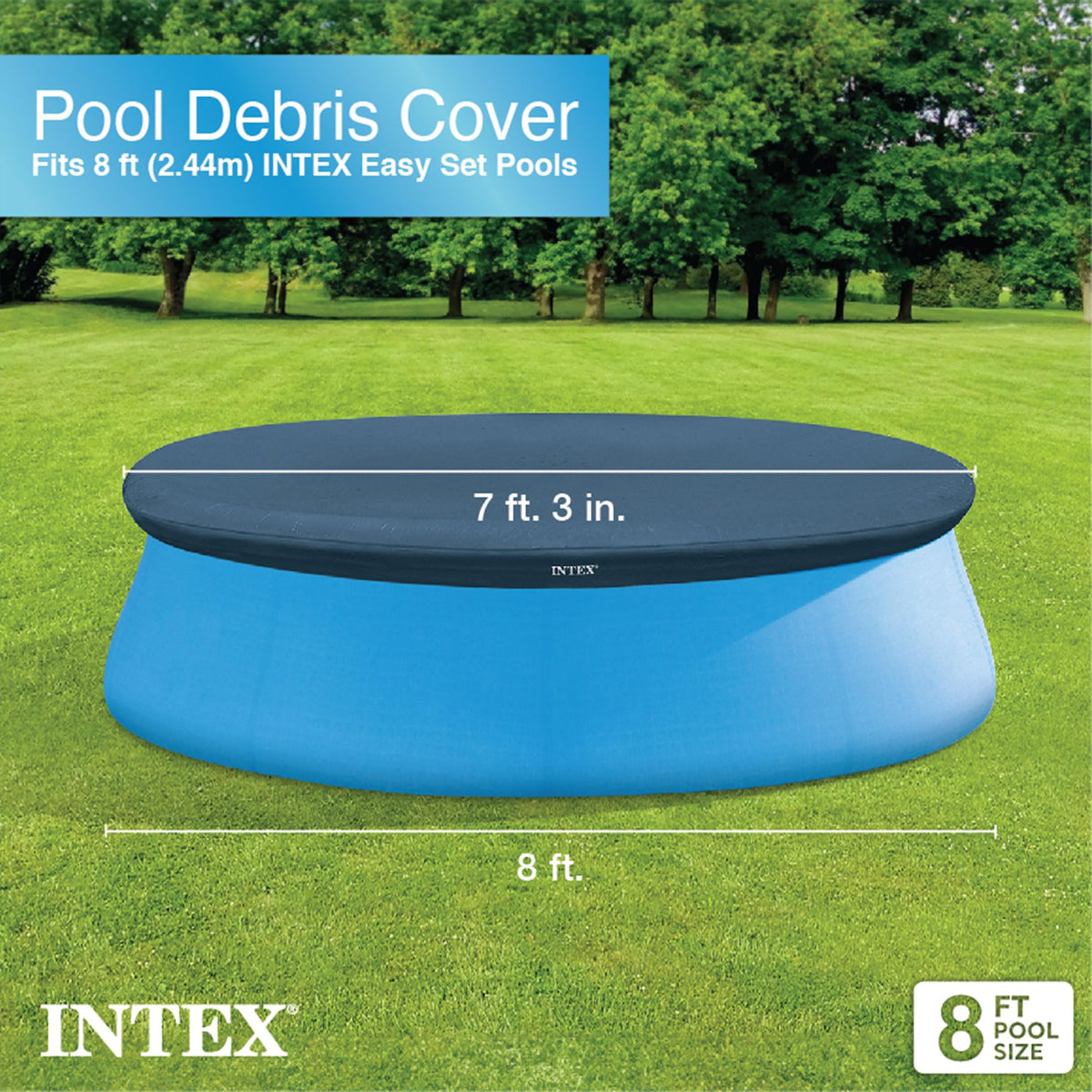 Rope tie secures cover around the pool rim for wind resistance.