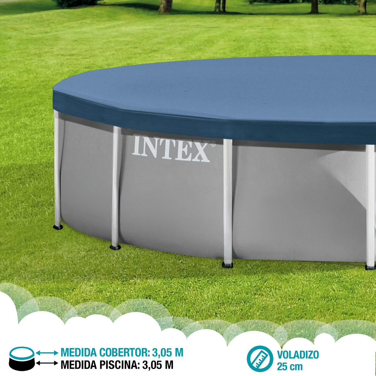 Intex 28030E 10in overhang enhances secure installation against wind.