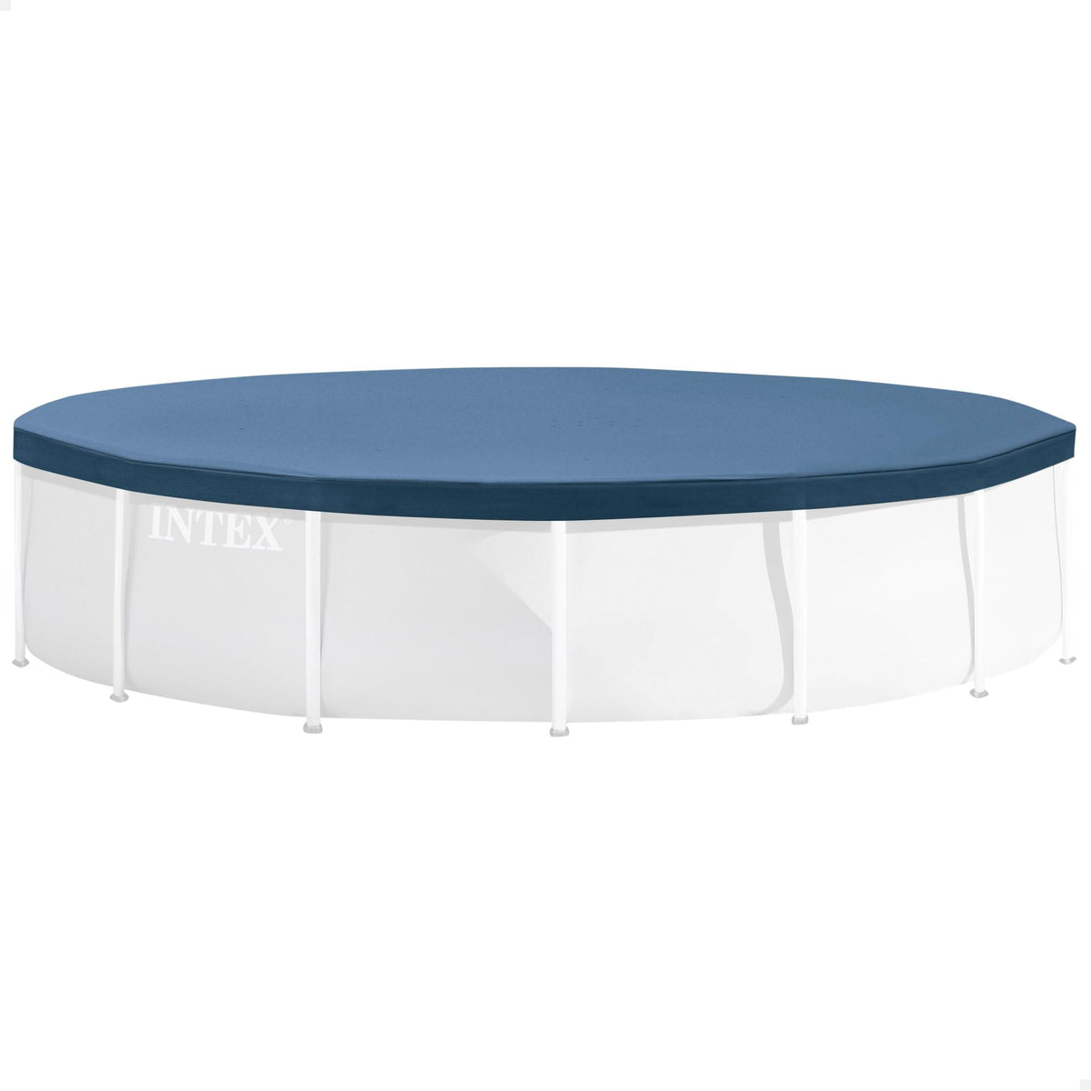 Intex 28030E top view pool cover securing a 10 ft round pool against debris.