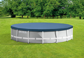 Intex 28032E pool cover showing rope tie for secure installation