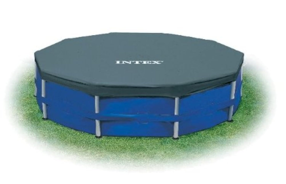 Intex 28032E pool cover with snug fit for a 15ft round pool, reducing debris exposure