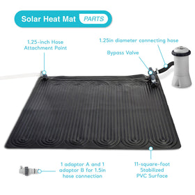 Intex 28685E solar heater mat showing 47 by 47 inch surface for efficient heat absorption.