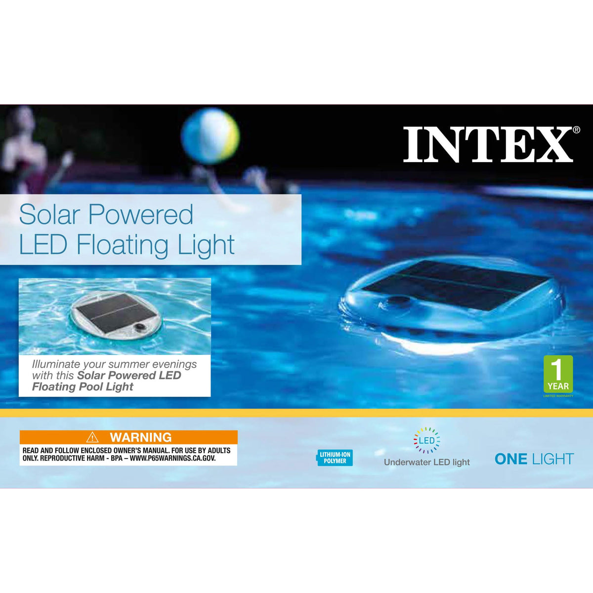 Intex 28690E waterproof design keeps floating light safe around splashes.