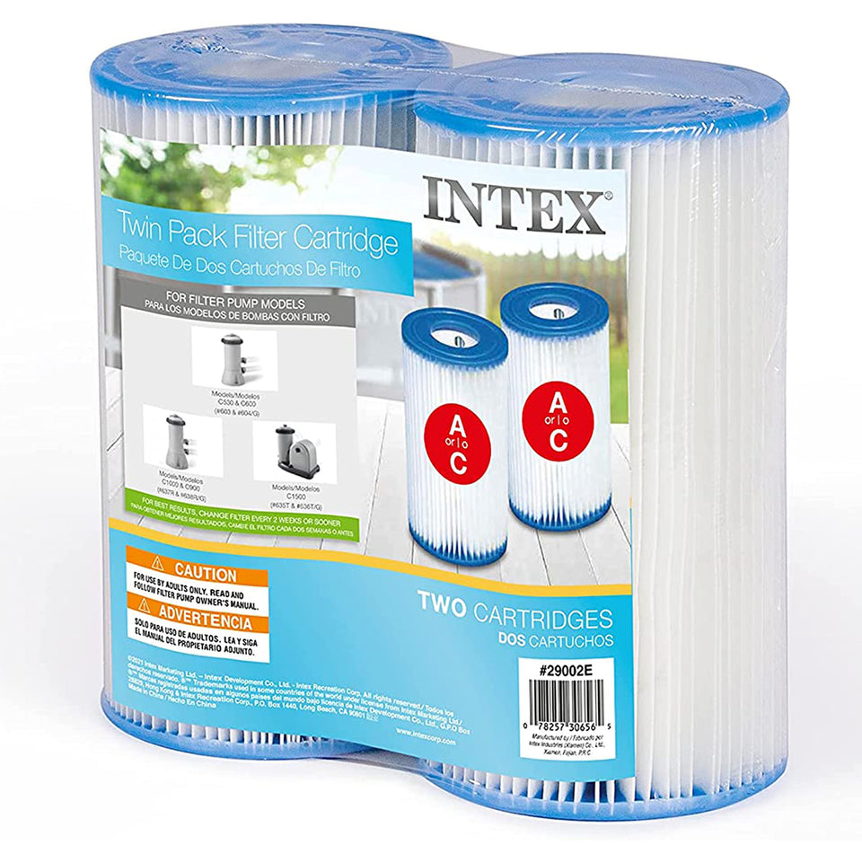 Intex 29002E Type A cartridge two-pack for easy filtration and clearer water.