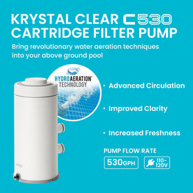 Intex C530 pump side view highlights simple installation with standard hoses.