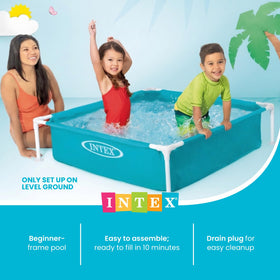 Intex compact 48x48x12-inch pool dimensions fit small backyards.