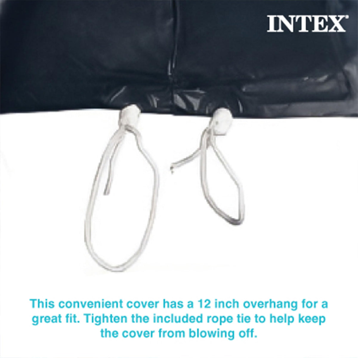 Heavy-duty cinch rope on Intex debris cover secures in windy conditions