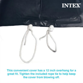 Heavy-duty cinch rope on Intex debris cover secures in windy conditions