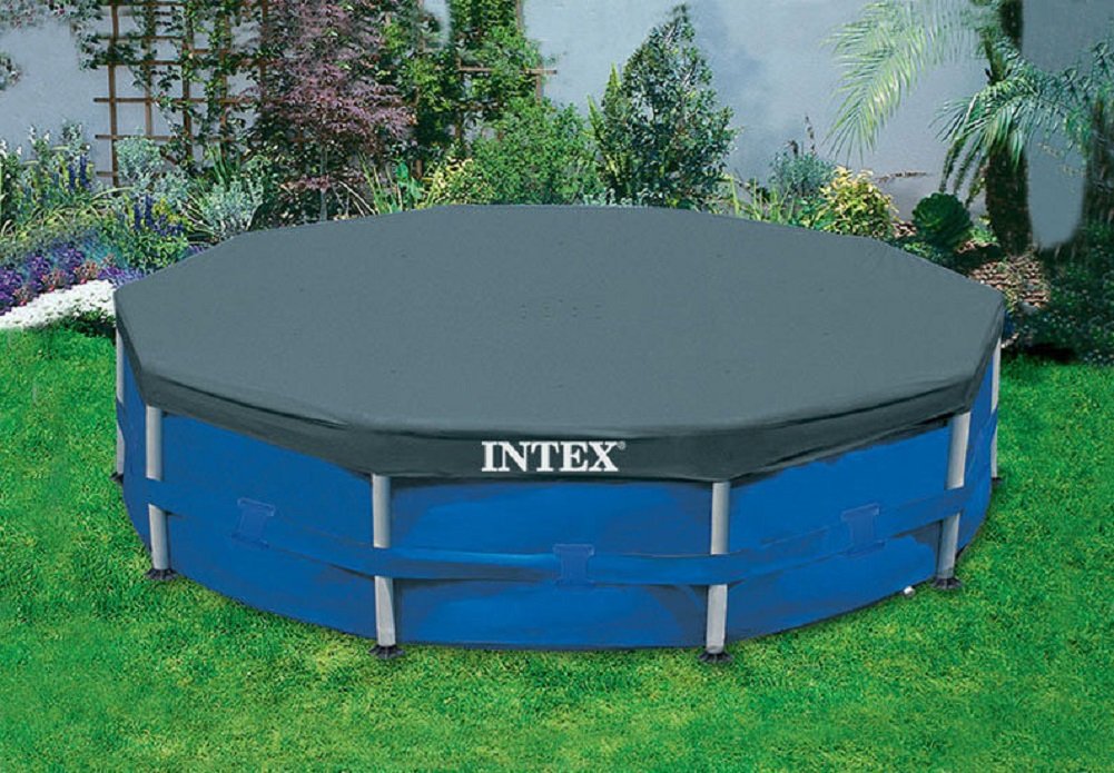 Intex debris cover secured by rope tie for a secure fit.