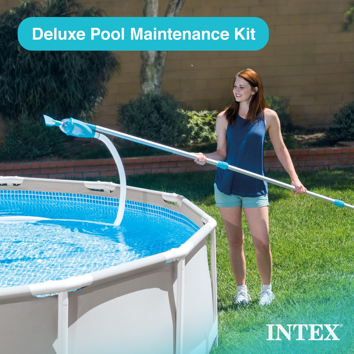 Intex Deluxe 110-inch telescoping pole extended for hard-to-reach areas