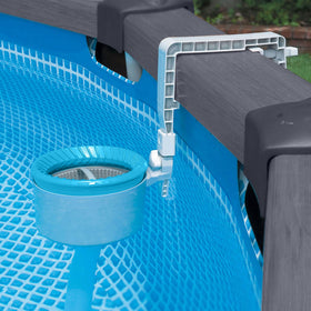 Intex skimmer dimensions indicate compact footprint on pool side.