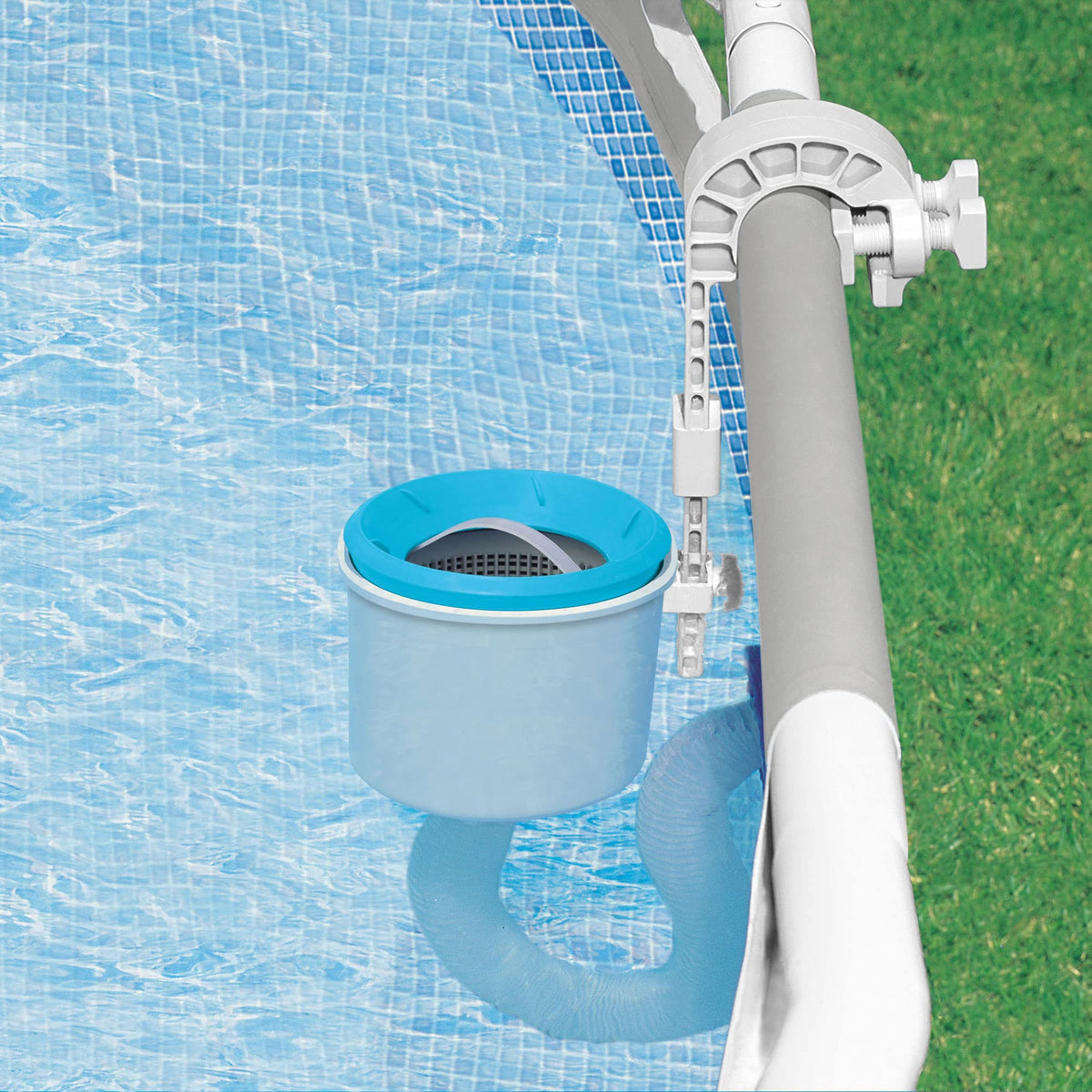 Intex wall-mount skimmer compatible with Intex filter pumps for steady flow.